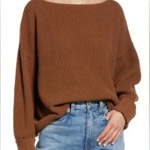 French Connection Cotton Boatneck Sweater in Brown/ M